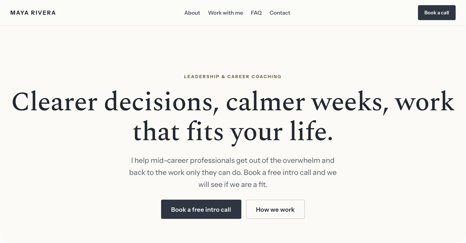 Coach website in the Clean & grounded theme